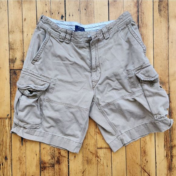 Mens Polo Ralph Lauren Cargo shorts lot of 2 size 36 khaki blue white button fly - Picture 3 of 16